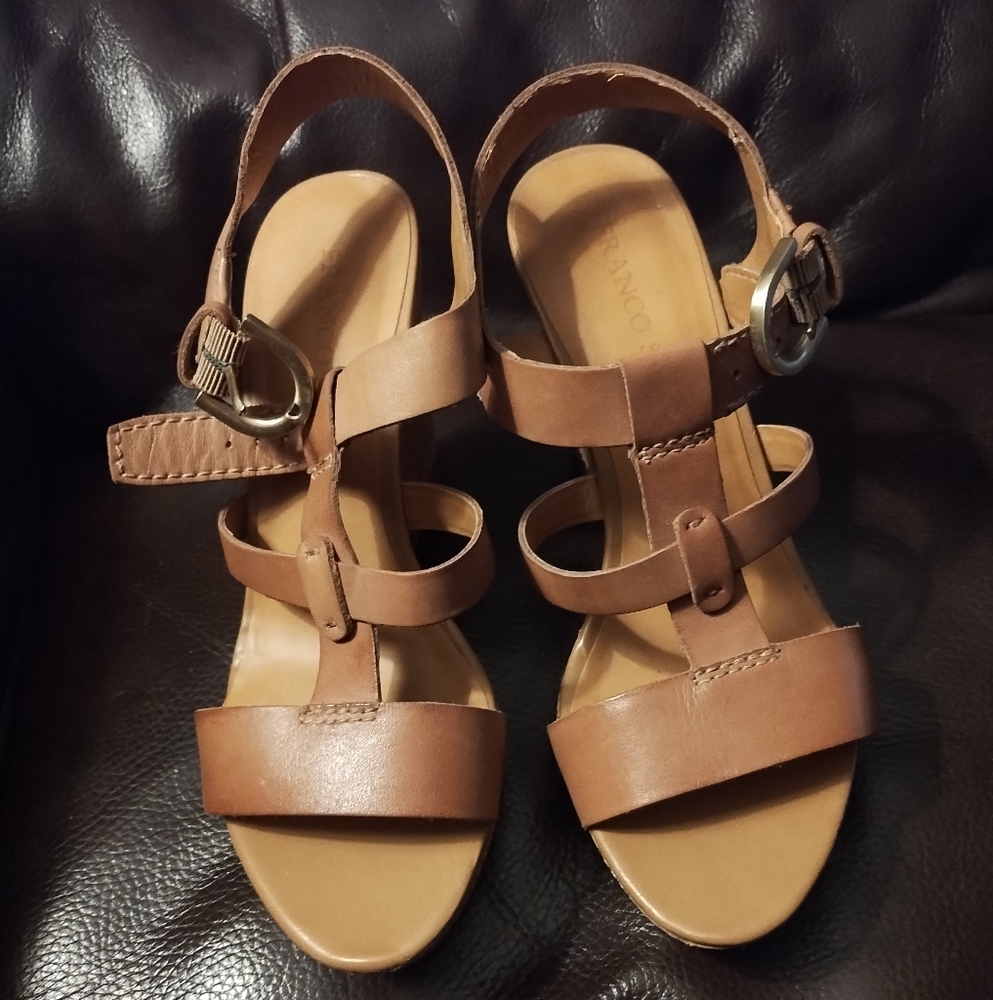Franco Sarto Strappy Wedge Sandals in tan